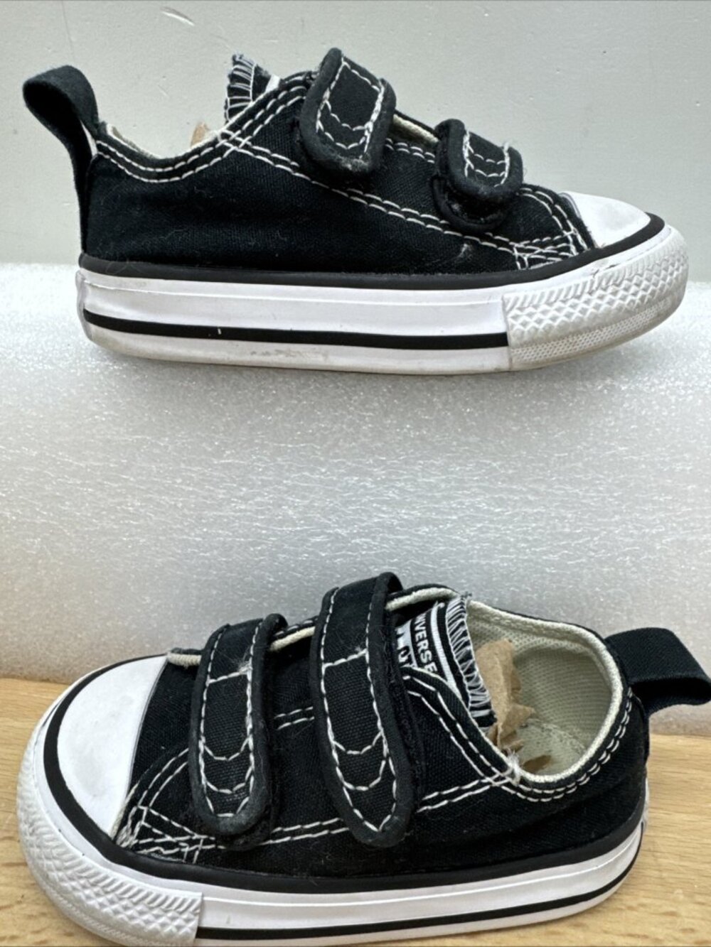 Converse Infant Black All Star Shoes 4 Double Strap Casual Canvas Sneakers - Picture 7 of 11